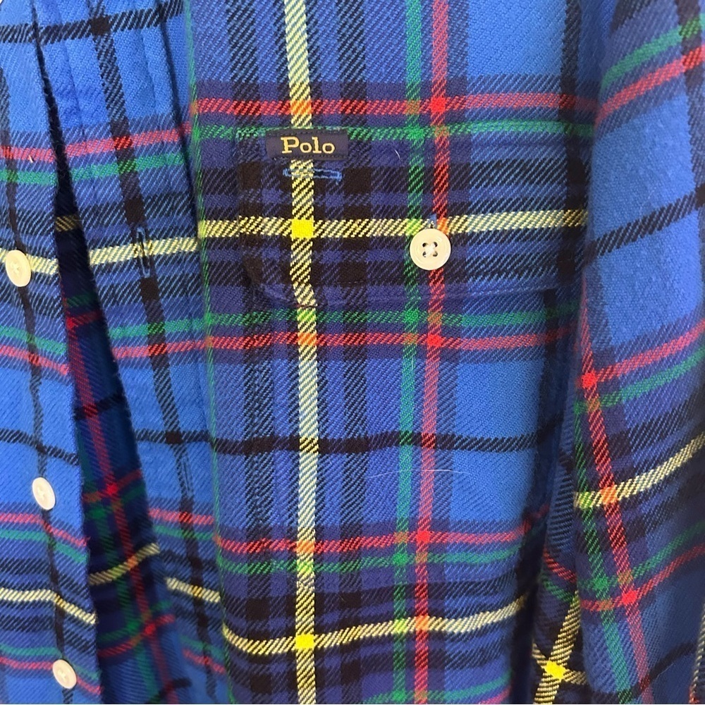Blue Plaid Men's Shirt Polo Ralph Lauren L great condition 100% cotton - Picture 2 of 6
